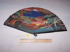 Vintage 14.5" Oriental Type Folding FAN - Japan  China - Volcano Lot A
