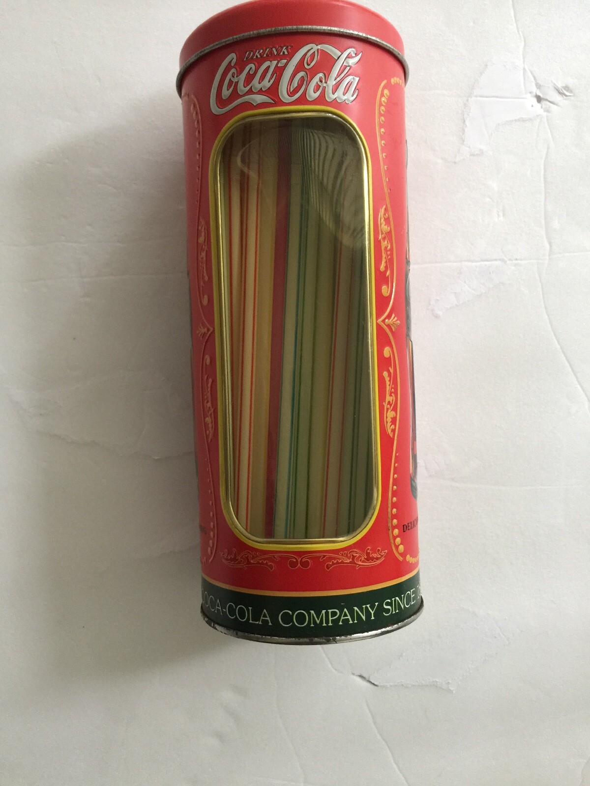 COCA COLA COKE SODA TIN BOX CO RETRO DINER METAL STRAW HOLDER WITH