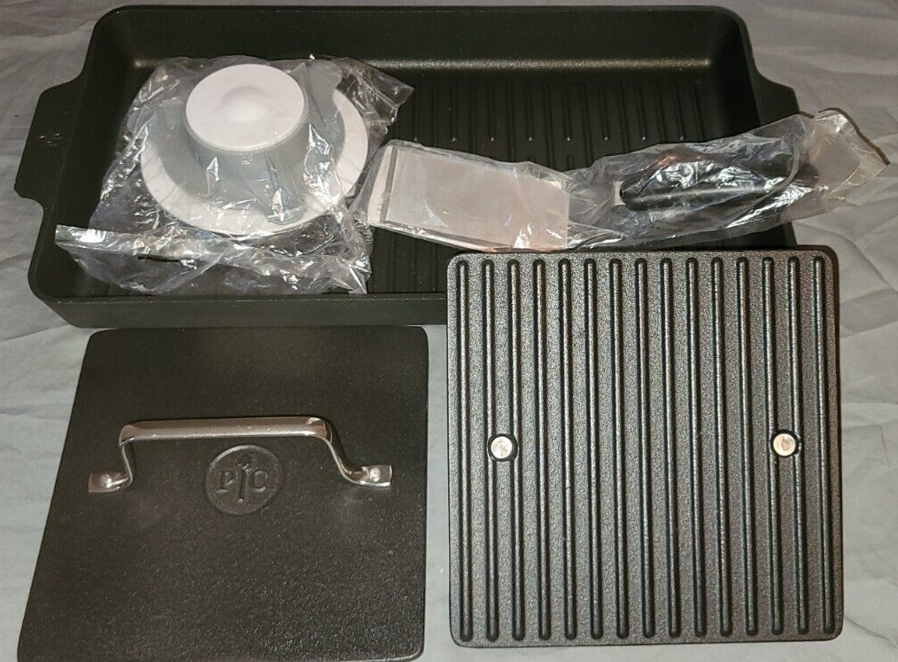 Pampered Chef Nonstick Double Burner Grill W/ 2 Cast Iron Grill Presses