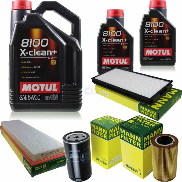 MANN-FILTER Inspektionspaket 7L Motul 5W-30 8100 X-Clean+ FüR Bmw 5Er 525Tds-image