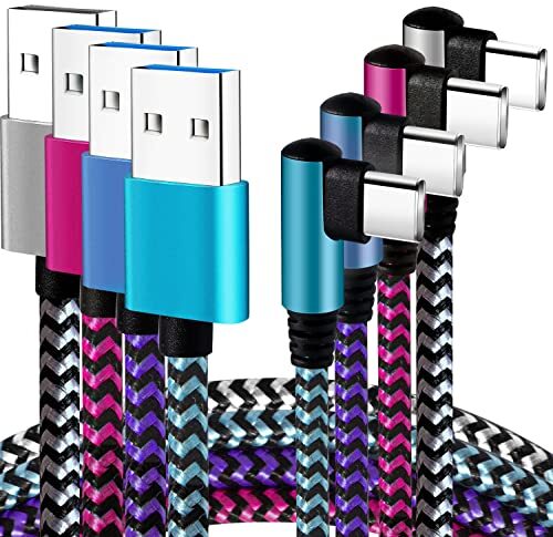 Teeind USB C Angle Cord 90 Degree/6ft/4Pack Nylon USB C Cable Compatible with...