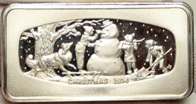 1974 UNITED STATES US Franklin Mint CHRISTMAS 1 OZ OLD Silver BAR