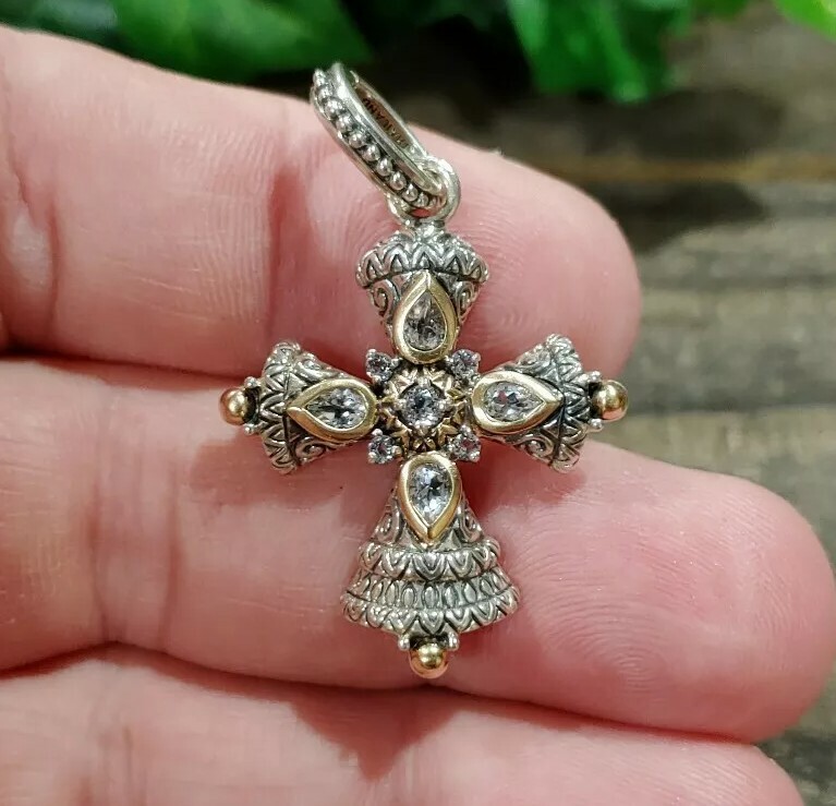 Barbara Bixby 18k Sterling Silver White Topaz Cross Pendant