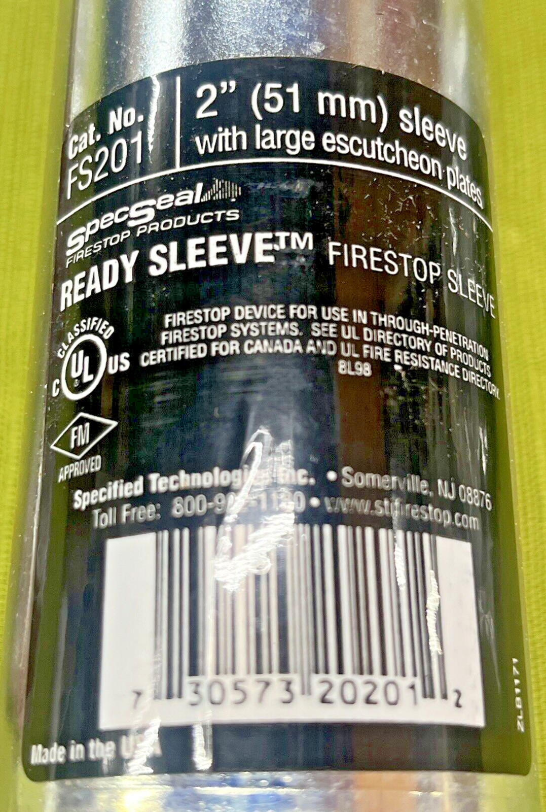 SpecSeal Ready Sleeve Firestop Sleeve FS201 2x12