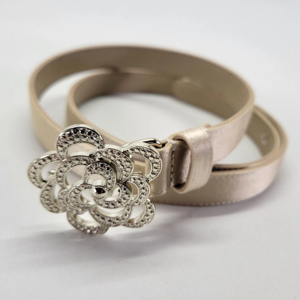 Cinturón Talbots 38 L Flor Hebilla Metálico Dorado Ajustado 9920 Foto 2 de 4