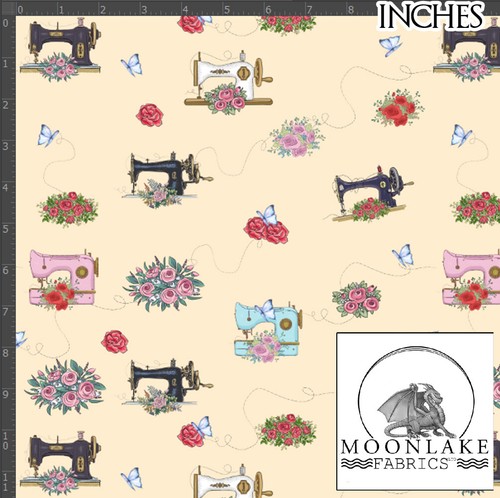 Vintage Sewing Machine Repeat 6 colours 100% Cotton 130g Poplin * Exclusive * - Picture 12 of 12