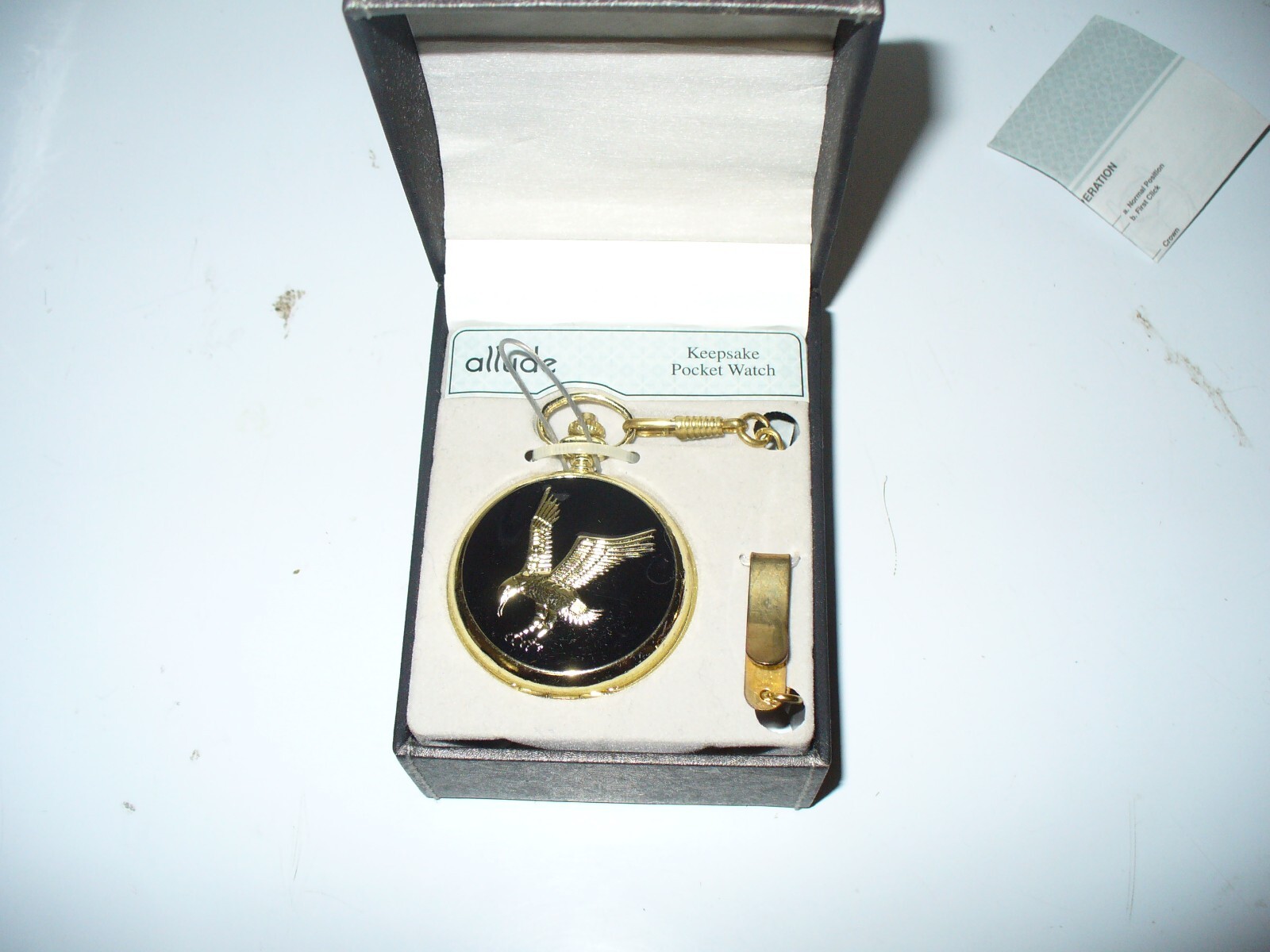 Allude Keepsake Gold Tone Eagle Black Enamel Pocket Watch & Gold Tone Chain 881708023542 eBay
