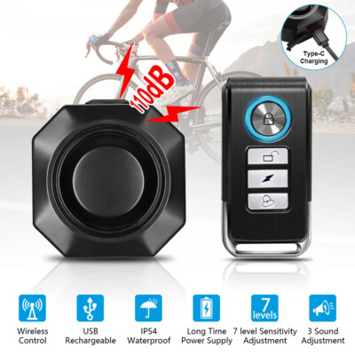 New Wireless Vibration Alarms USB Charging Remote Control Burglar Bicycle  Alarms