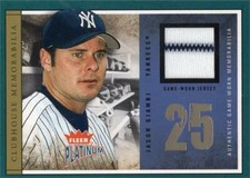 Jason Giambi relic jersey patch baseball card 2004 Fleer Platinum #CLUJG