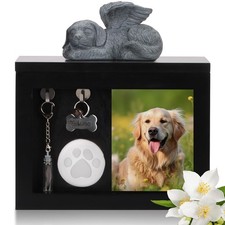 Black Wooden Dog Urn for Ashes with Photo Frame   Pet Memorial Box with Statu...