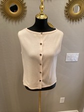 St John Ivory Color Button Up Sleeveless Top Size 10