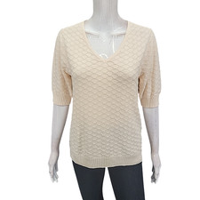 Ella Moss Women's Lightweight Sweater Medium Size Cream V-Neck Pullover Top