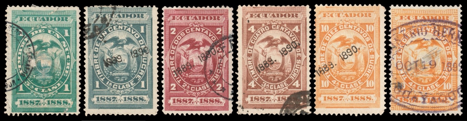Ecuador Revenue Stamps (1887-1892) Used G-F C