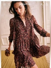 Sezane Solene Dress- Burgundy Floral - Sz 34