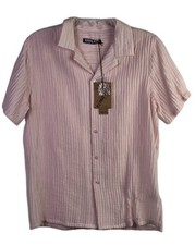 NWT PJ Paul Jones Men's Small Pink Textured Casual Shirt Sleeve Button-Up Shirt