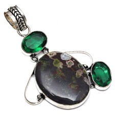 Pendant Green Dot Jasper Gemstone Handmade Mother's Day Silver Jewelry 2.5