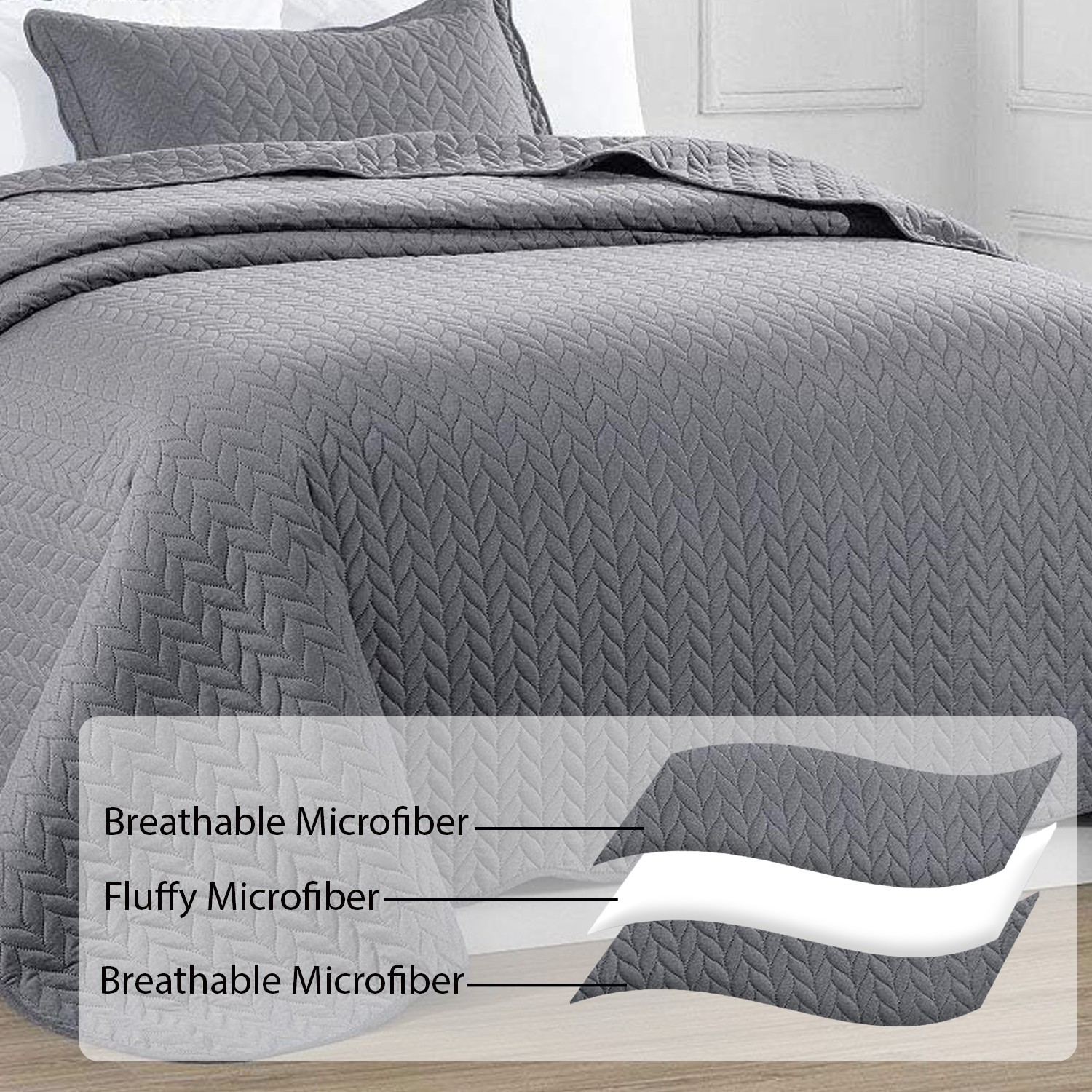 Luxurious Quilt Bedspread Set with Pillow Shams Soft Coverlet Throw Queen King
