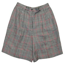 1950s Pendleton Shorts Women 12 Black White Red Houndstooth Plaid Pleated Rayon