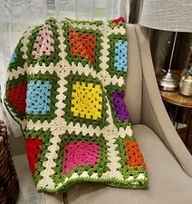 Vintage Handmade Crochet Granny Square Afghan Throw Blanket 60.5 x 43.5