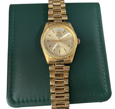 Orient President Automatic Day-Date Gold Dial Stainless Steel Gents Watch Rare