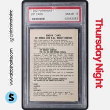 1962 PARKHURST HOCKEY ZIP CARD BUBBLE GUM NHL CONTEST PSA 8