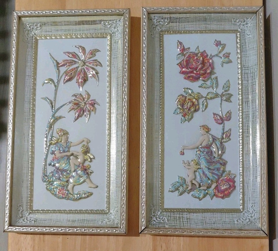 2 Vtg Metalcraft Four Seasons Gold Frame Wall Art 3d Mid Century MCM See Details