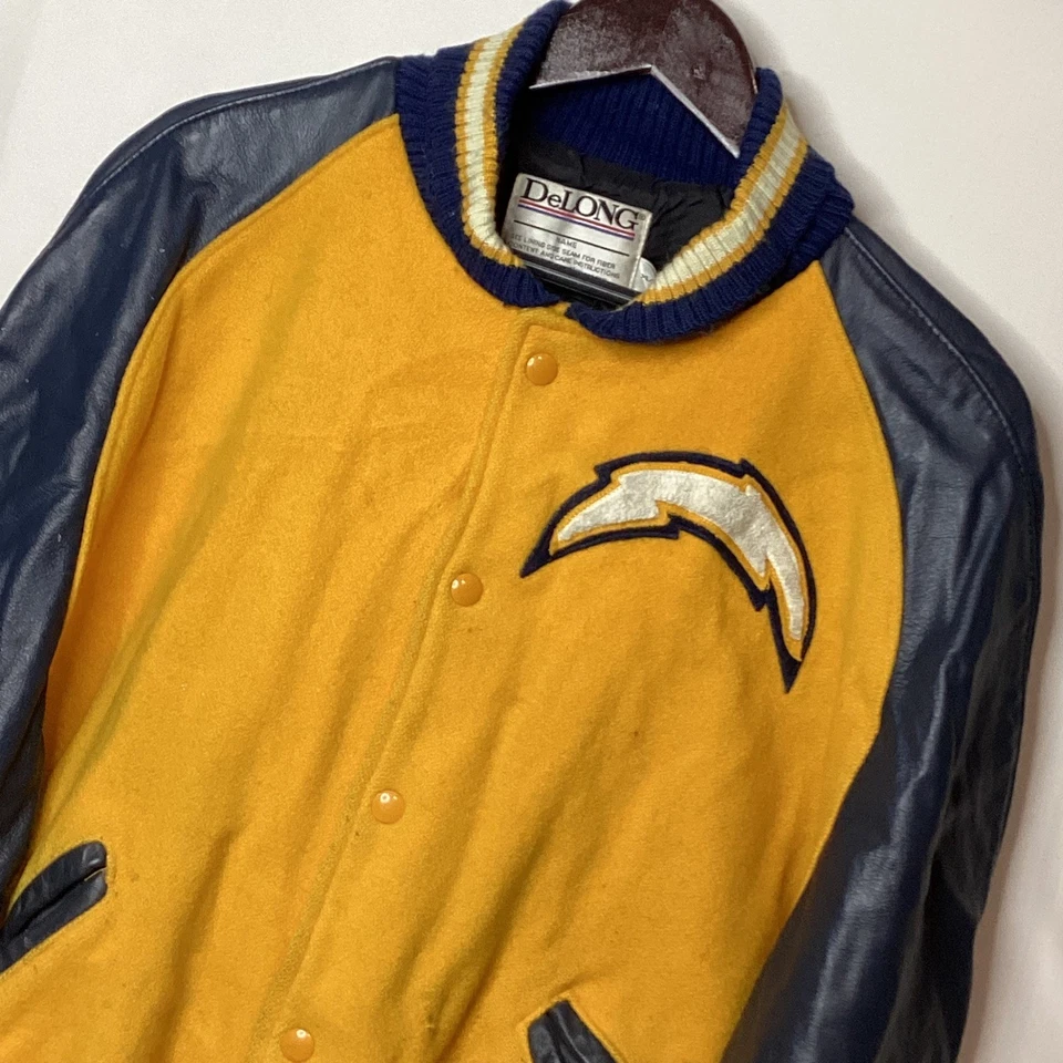 De Colección DeLong Para Hombres Los Angeles Chargers Chaqueta Universitaria Lana Cuero NFL Fútbol Foto 3 de 4