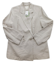 H M Women L Blazer Gray Viscose Double Breasted Long Sleeve Lined Work NWT
