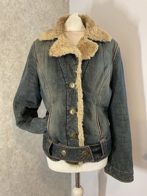 Miss Sixty Denim Sherpa Jacke mittelblau Kunstfell gefüttert Y2K Vintage Western Co
