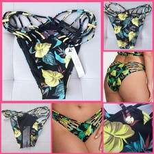 NWT VICTORIA'S SECRET Swim Leopard Macrame Strappy Brazilian BikinI Bottom S