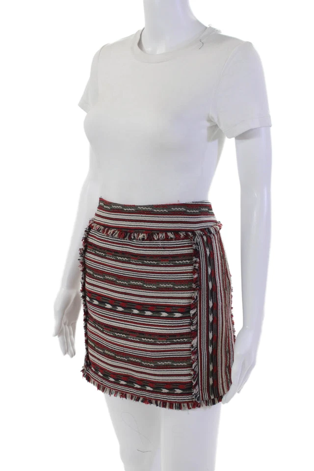 Minifalda tejida con flecos roja blanca mediana Twelfth Street by Cynthia Vincent para mujer Foto 2 de 4