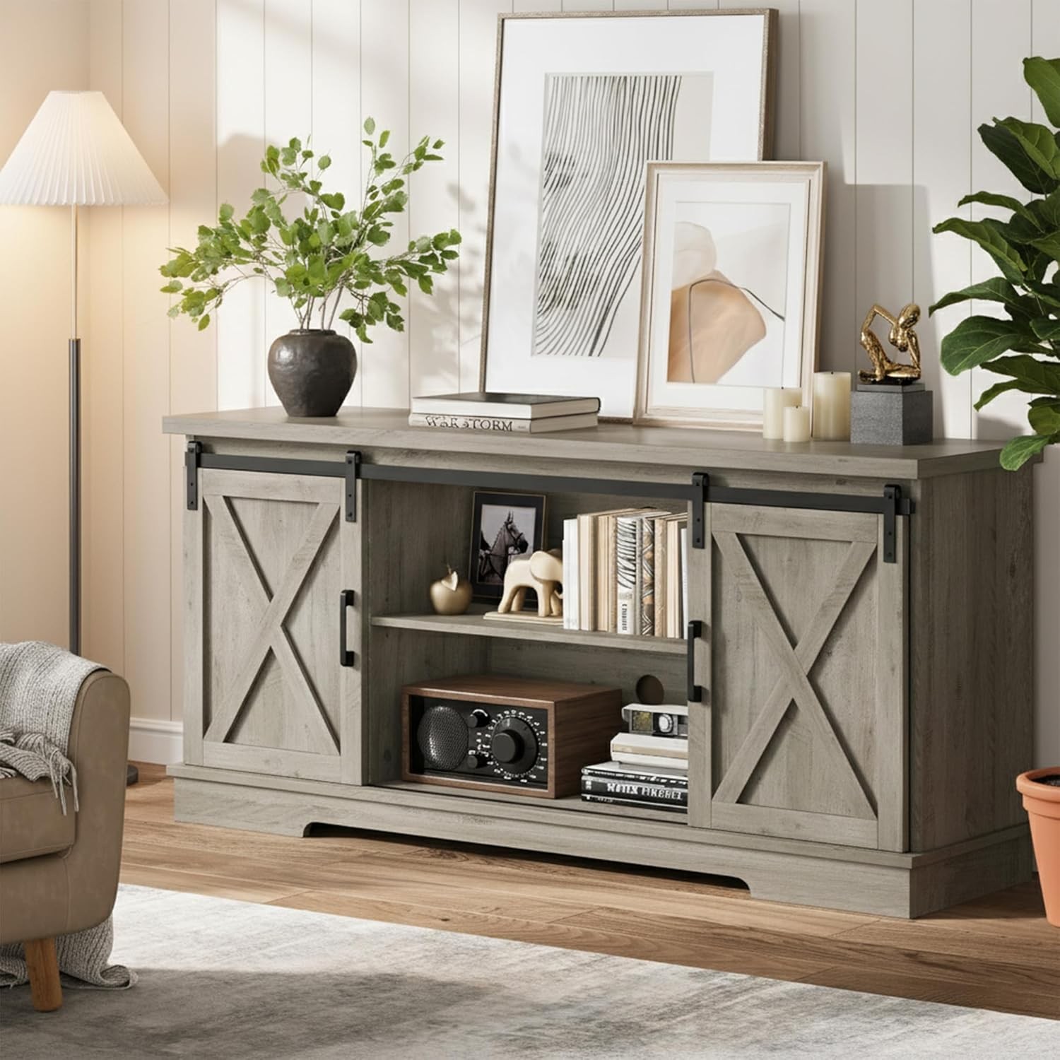 With Sliding Barn Doors Media Console For Tvs Up To 75" Grey