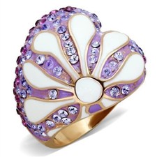 Women's Floral Heart Ring, Multicolor Top Grade Crystal, Rose Gold Plated