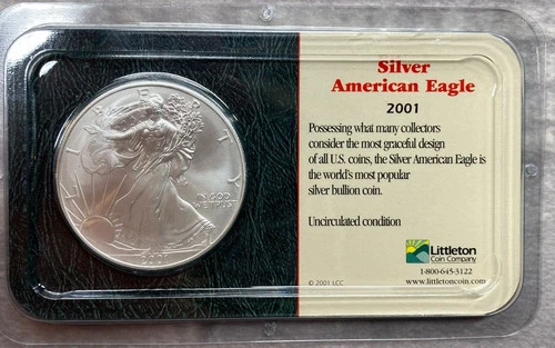 2001 UNCIRCULATED SILVER EAGLE LITTLETON RETAIL PACKAGED
