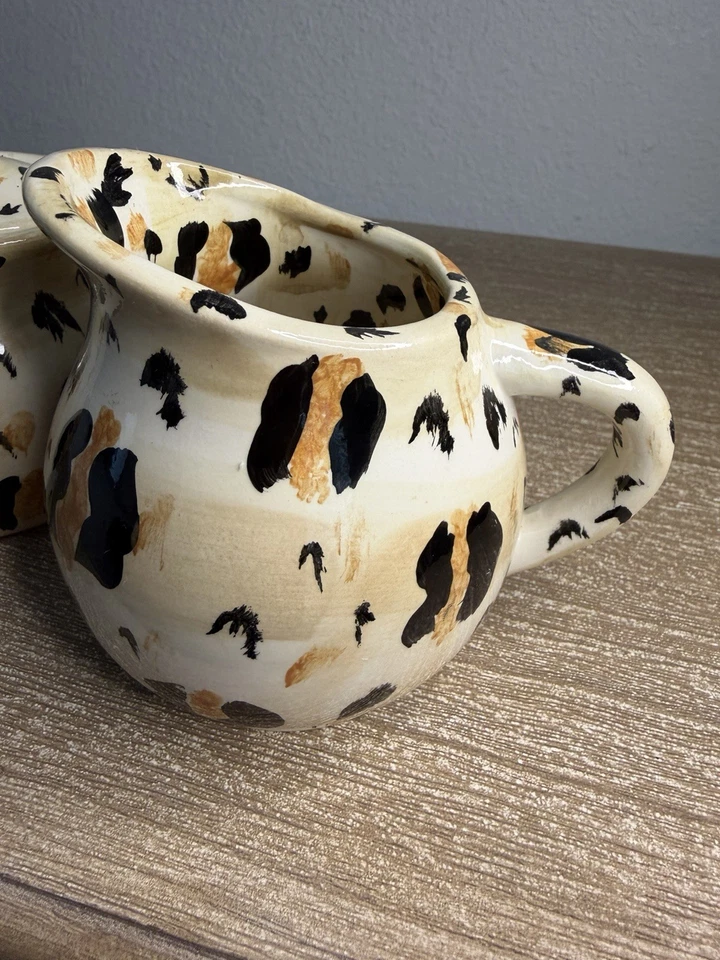 Juego de tarro de azúcar y crema Studio Art Pottery estampado de leopardo firmado Tami vintage Foto 2 de 4