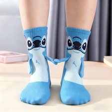 Magnetic Holding Hands Stitch  Angell Funny Couple Socks Novelty Cute Gift