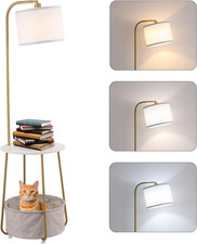 Gold Floor Lamp with Cat Bed, Adjustable Shade  3 Color Temperatures
