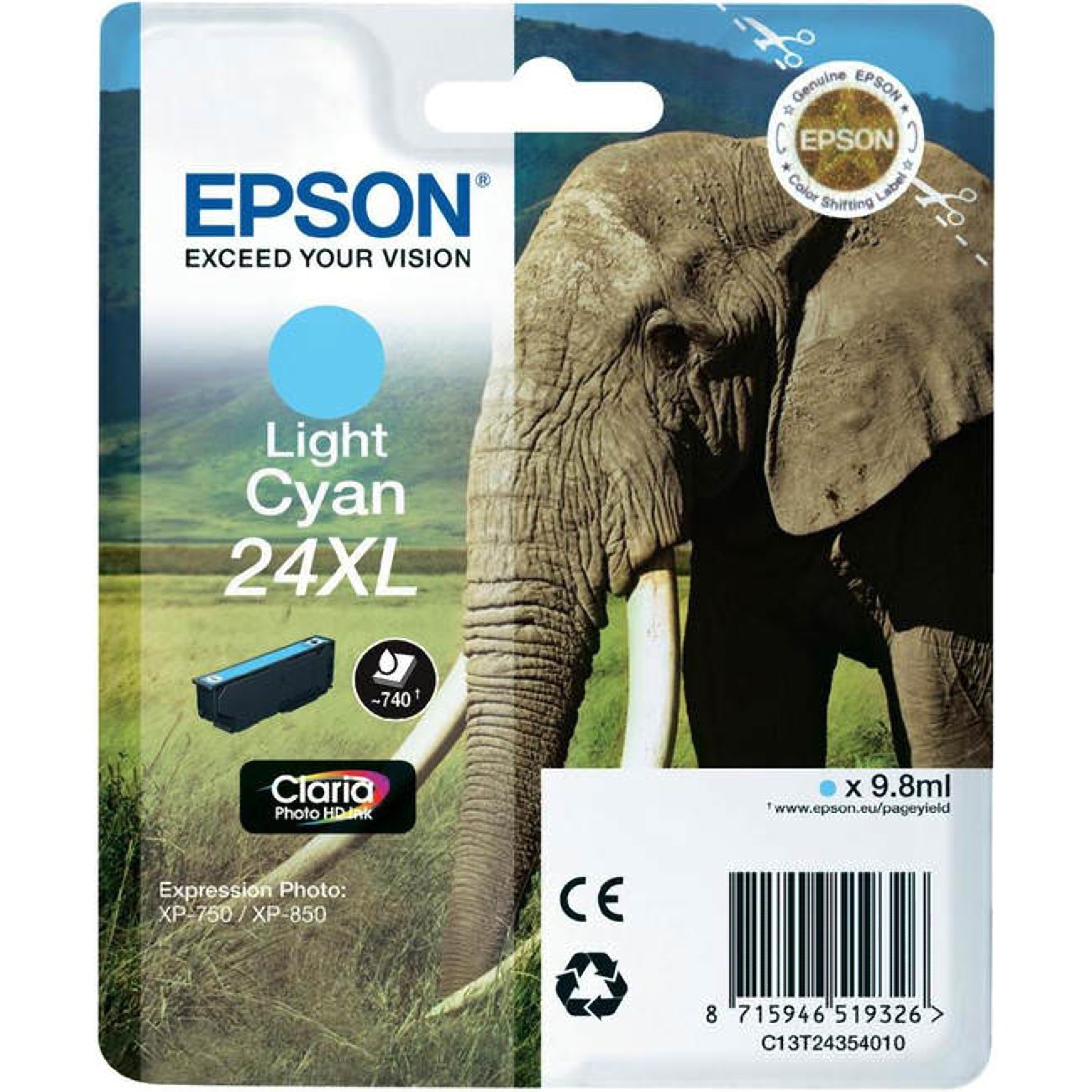 Original Epson 24XL Light Cyan High Capacity Ink Cartridge (C13T24354012)