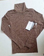 Athleta Flurry Seamless Turtleneck Top Brown & Black SMALL Thumb Holes #466557