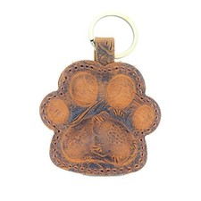 Dog Paw Leather KeyChain Gift Women Men Key Rings Puppy Doggie Flower Brown