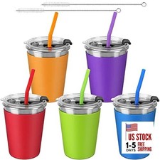 5Pack Kids Cups with Straws and Lids Spill Proof, 12oz with Silicone Straws