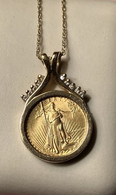 Gold Eagle Münze USA Fünf Dollar 1986 & 14kt. Diamant Collier Kette 7g