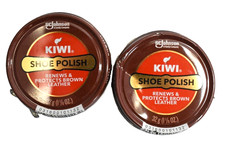 Kiwi Shoe Polish Classic 1.125 oz Metal Tin Protects Brown Leather Lot Of 2