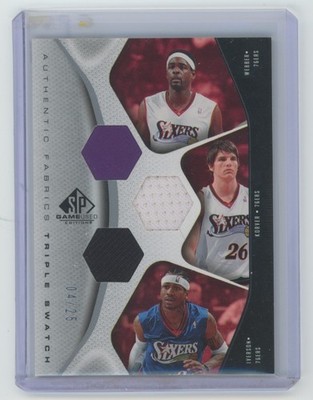 ALLEN IVERSON CHRIS WEBBER KYLE KORVER 2006 UD SP Game Used Triple Jersey # 4/25