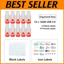10-Pack Red 16GB USB 2.0 Flash Drives | Swivel Thumb Drives