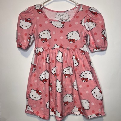 Hello Kitty Dress Girls Pink Size Small Puff Sleeve Polka Dot Cartoon Cute