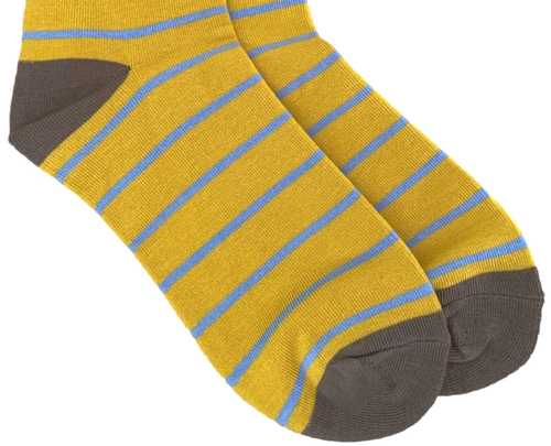 Striped Socks Mustard Yellow Blue Stripes Cotton Bamboo Womens Size 4 - 7 New - Picture 5 of 6