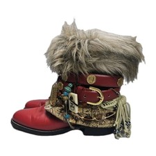 Women's Y2K Western Justin Boots Custom Upcycled Boho Red Leather Size 7A