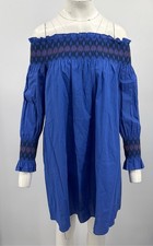 Maje Blue Smocked Off-Shoulder Long Sleeve Mini Dress sz 1 NEW