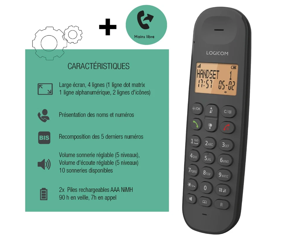 Teléfono inalámbrico analógico Logicom ILOA 150 DECT sin contestador... - Imagen 2 de 4